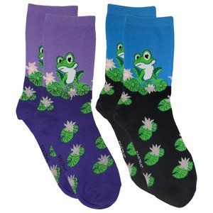 Frog on Lily Frogs Tadpole Amphibian Bullfrog Toad Foozys Socks 2 Pairs Women's